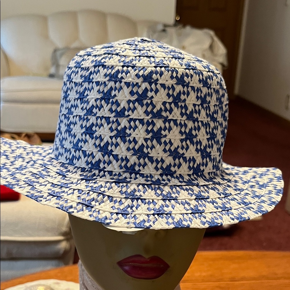 Blue and White Kids Straw Hat